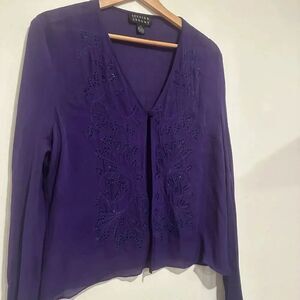 Spenser Jeremey Silk Purple 90’s Beaded Cardigan Vintage Romantic Size 12